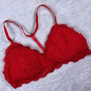 Aerie Women's Red Lace Bralette Racerback Wireless Bra Size Large Girlycore